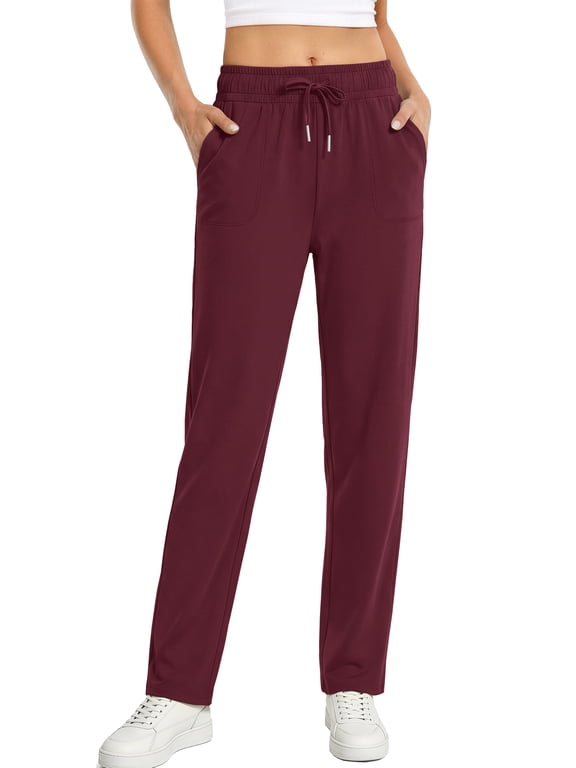 Womens Pants Stretch Knit Casual Lounge Pants Drawstring Athletic Work Pants with Pockets