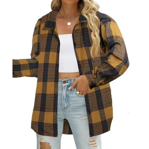 Fantaslook Womens Plaid Flannel Shirts Long Sleeve Button Down Blouses Tops