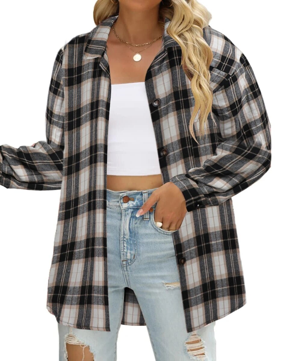 Fantaslook Womens Plaid Flannel Shirts Long Sleeve Button Down Blouses ...
