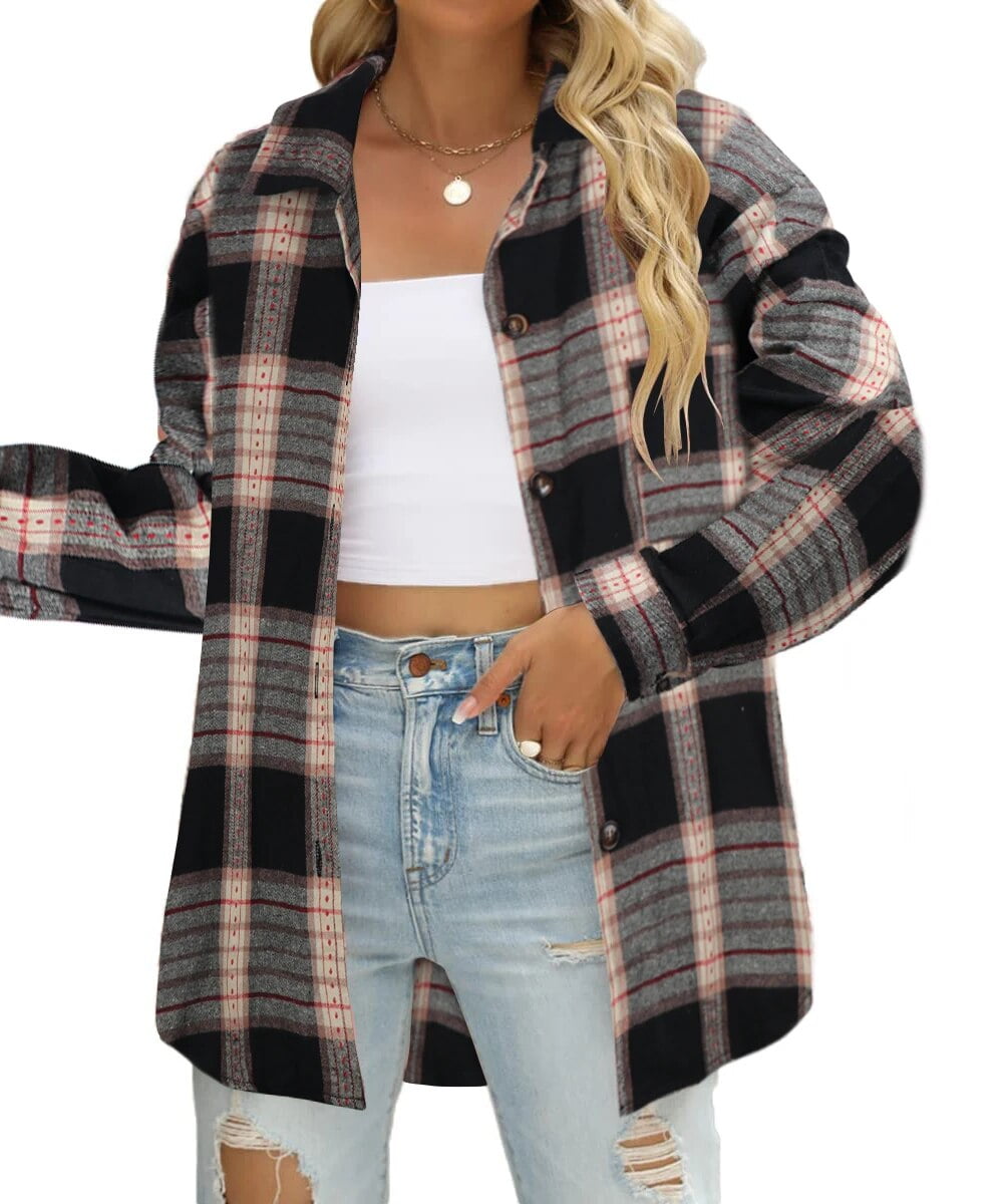 Fantaslook Womens Plaid Flannel Shirts Long Sleeve Button Down Blouses ...
