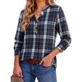 thumbnail image 1 of Fantaslook Womens Plaid Shirts Flannel Button Down Shirts Business Casual Long Sleeve Tops Dressy V Neck Blouses, 1 of 9
