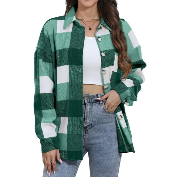 Fantaslook Womens Plaid Shirts Flannel Shacket Jacket Long Sleeve Button Down Boyfriend Shirt Coats