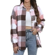 FANTASLOOK Womens Plaid Shirts Flannel Shacket Jacket Long Sleeve Button Down Boyfriend Shirt Coats