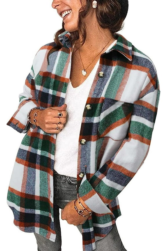 Womens Plaid Shirts Flannel Shacket Jacket Long Sleeve Button Down Boyfriend Shirt Coats