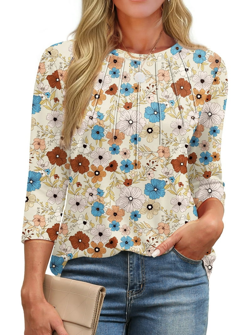 Fantaslook Plus Size Dressy Tops, 3/4 Sleeve Crew Neck, Flowing