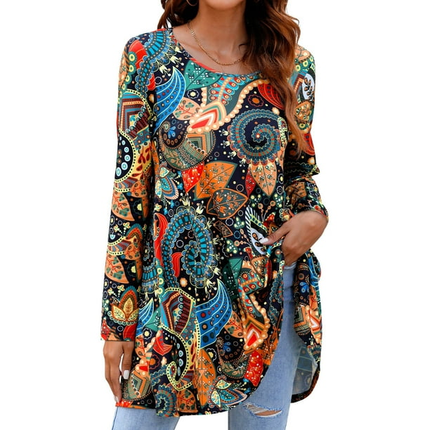 Fantaslook Womens Plus Size Tops Casual Long Sleeve Shirts Dressy Tunic Tops Fall Loose Blouses Women s Size 2XL Orange