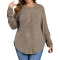 thumbnail image 1 of Fantaslook Womens Plus Size Tops Crewneck Long Sleeve Shirts Loose Tunic Tops Curved Hem Fall Pullover, 1 of 10
