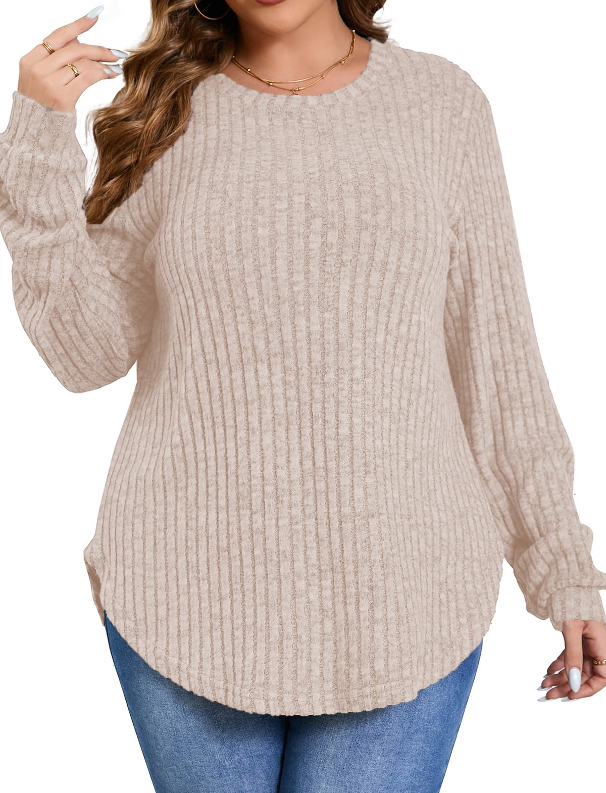 OFEEFAN Women's High-Low Sweatshirt - Crewneck Long Sleeve Curved Hem Top, A-Coffee, X-Large