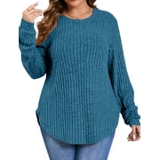 Fantaslook Womens Plus Size Tops Crewneck Long Sleeve Shirts Loose Tunic Tops Curved Hem Fall Pullover