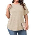 thumbnail image 1 of Fantaslook Womens Plus Size Tops Crewneck Short Sleeve Shirts Casual Loose Tunic Tops Curved Hem Summer Blouses, 1 of 7
