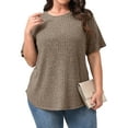 thumbnail image 1 of Fantaslook Womens Plus Size Tops Crewneck Short Sleeve Shirts Casual Loose Tunic Tops Curved Hem Summer Blouses, 1 of 7