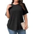 thumbnail image 1 of Fantaslook Womens Plus Size Tops Crewneck Short Sleeve Shirts Casual Loose Tunic Tops Curved Hem Summer Blouses, 1 of 7