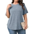 thumbnail image 1 of Fantaslook Womens Plus Size Tops Crewneck Short Sleeve Shirts Casual Loose Tunic Tops Curved Hem Summer Blouses, 1 of 7