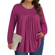 Fantaslook Womens Plus Size Tops Fall Long Sleeve Shirts Crew Neck Casual Loose Tunic Blouses