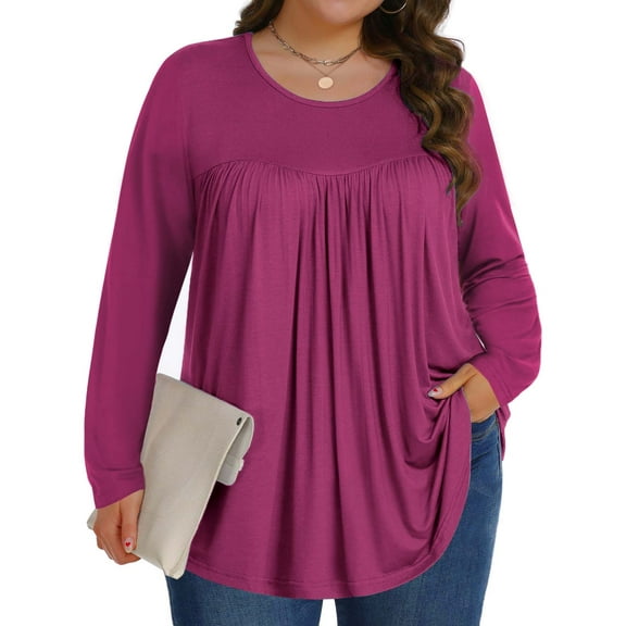 Fantaslook Womens Plus Size Tops Fall Long Sleeve Shirts Crew Neck Casual Loose Tunic Blouses