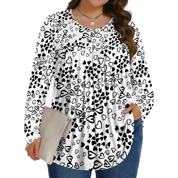 Fantaslook Womens Plus Size Tops Fall Long Sleeve Shirts Crew Neck Casual Loose Tunic Blouses