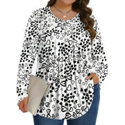 قمصان Fantaslook Women Plus Size قمصان طويلة الأكمام قمصان طاقم الرقبة بلوزات فضفاضة فضفاضة