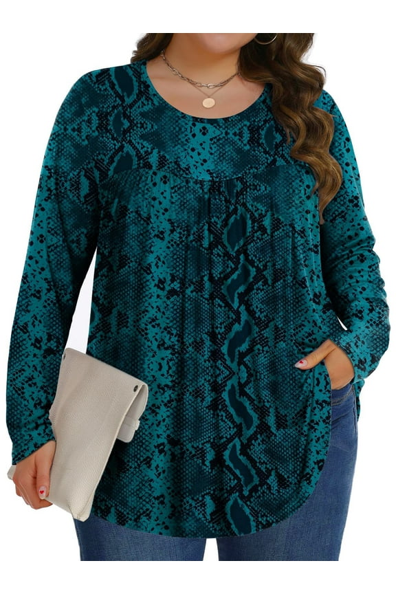 Womens Plus Size Tops Fall Long Sleeve Shirts Crew Neck Casual Loose Tunic Blouses