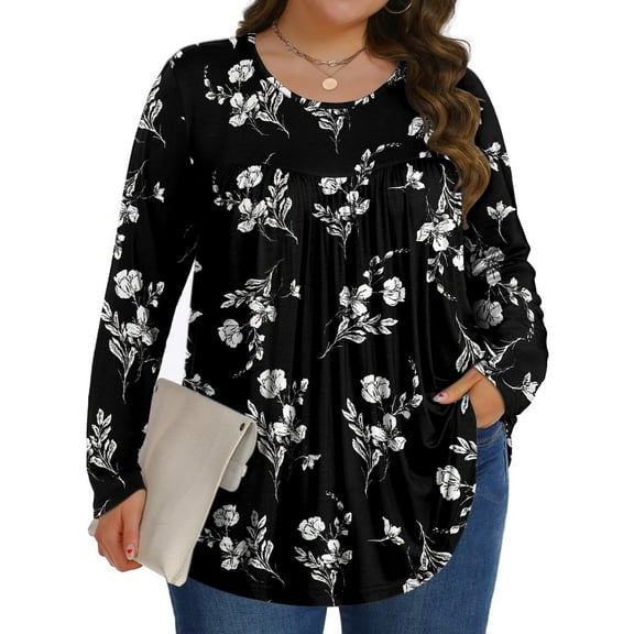 Fantaslook Womens Plus Size Tops Fall Long Sleeve Shirts Crew Neck Casual Loose Tunic Blouses