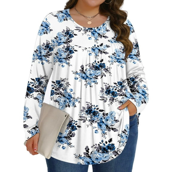 Fantaslook Womens Plus Size Tops Fall Long Sleeve Shirts Crew Neck Casual Loose Tunic Blouses