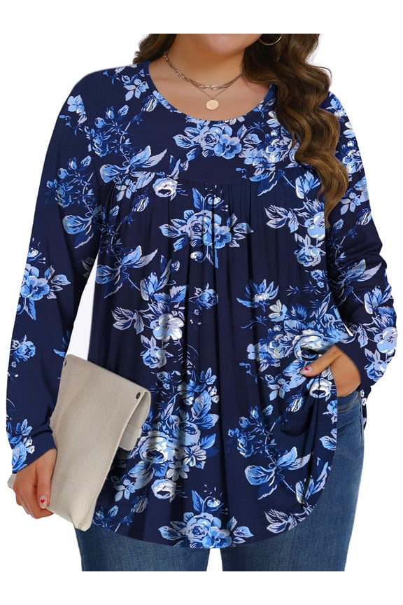 Womens Plus Size Tops Fall Long Sleeve Shirts Crew Neck Casual Loose Tunic Blouses