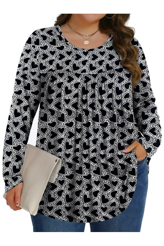 Womens Plus Size Tops Fall Long Sleeve Shirts Crew Neck Casual Loose Tunic Blouses