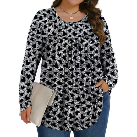 Fantaslook Womens Plus Size Tops Fall Long Sleeve Shirts Crew Neck Casual Loose Tunic Blouses