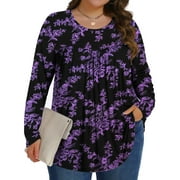 FANTASLOOK Womens Plus Size Tops Fall Long Sleeve Shirts Crew Neck Casual Loose Tunic Blouses