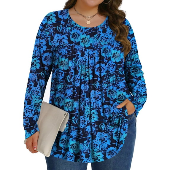 Fantaslook Womens Plus Size Tops Fall Long Sleeve Shirts Crew Neck Casual Loose Tunic Blouses