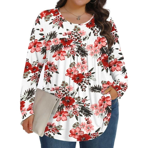 Fantaslook Womens Plus Size Tops Fall Long Sleeve Shirts Crew Neck Casual Loose Tunic Blouses