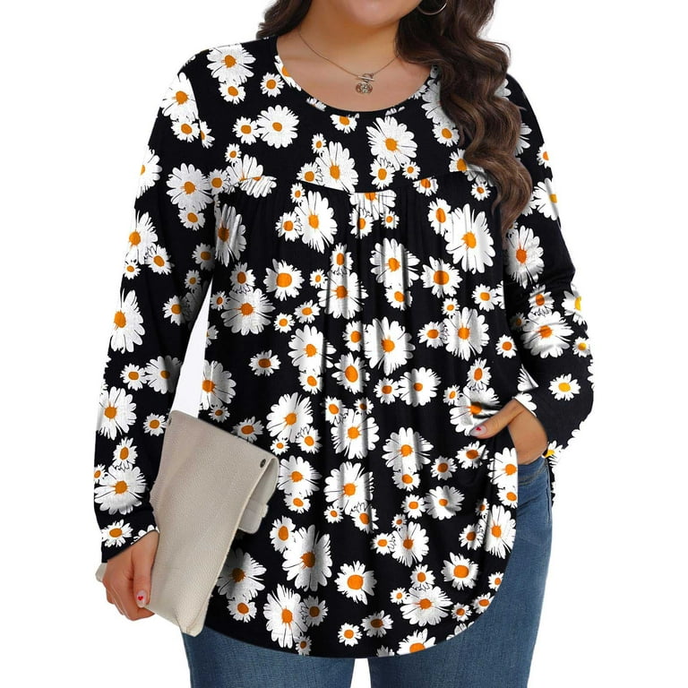 Casual Long sleeve Print Round neck Plus size Tops Casual Long sleeve Print Round neck Plus size Tops