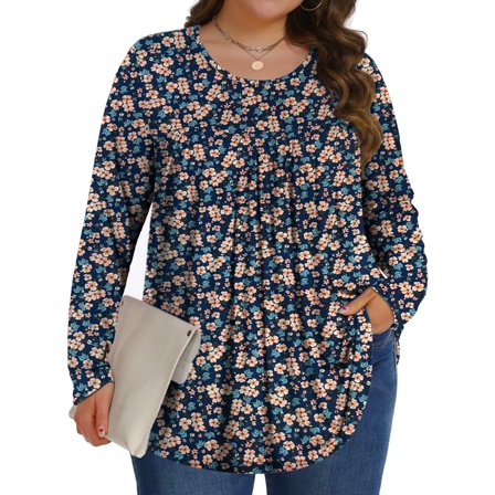 Fantaslook Womens Plus Size Tops Fall Long Sleeve Shirts Crew Neck Casual Loose Tunic Blouses