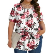 Fantaslook Womens Plus Size Tops Tunic Short Sleeve Shirts Floral Blouses Loose Summer Tops