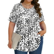 Fantaslook Womens Plus Size Tops Tunic Short Sleeve Shirts Floral Blouses Loose Summer Tops