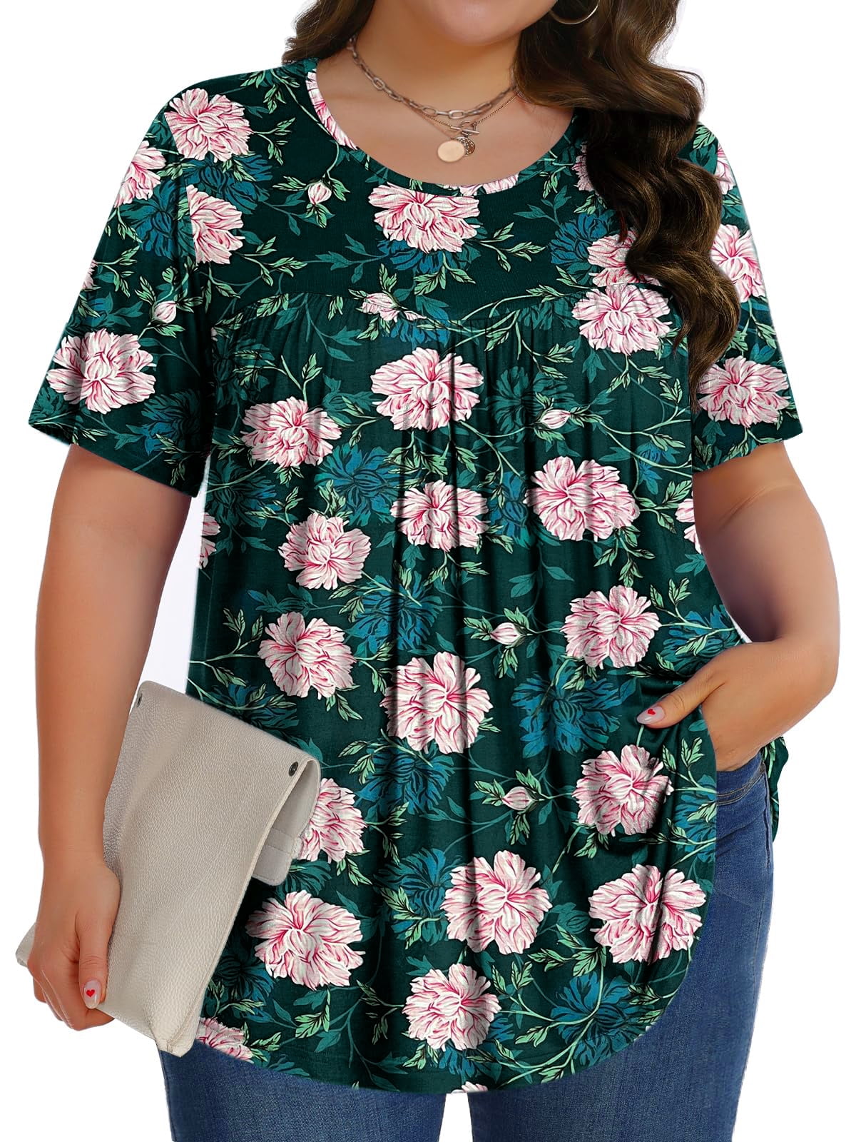 Fantaslook Womens Plus Size Tops Tunic Short Sleeve Shirts Floral Blouses  Loose Summer Tops - Walmart.com