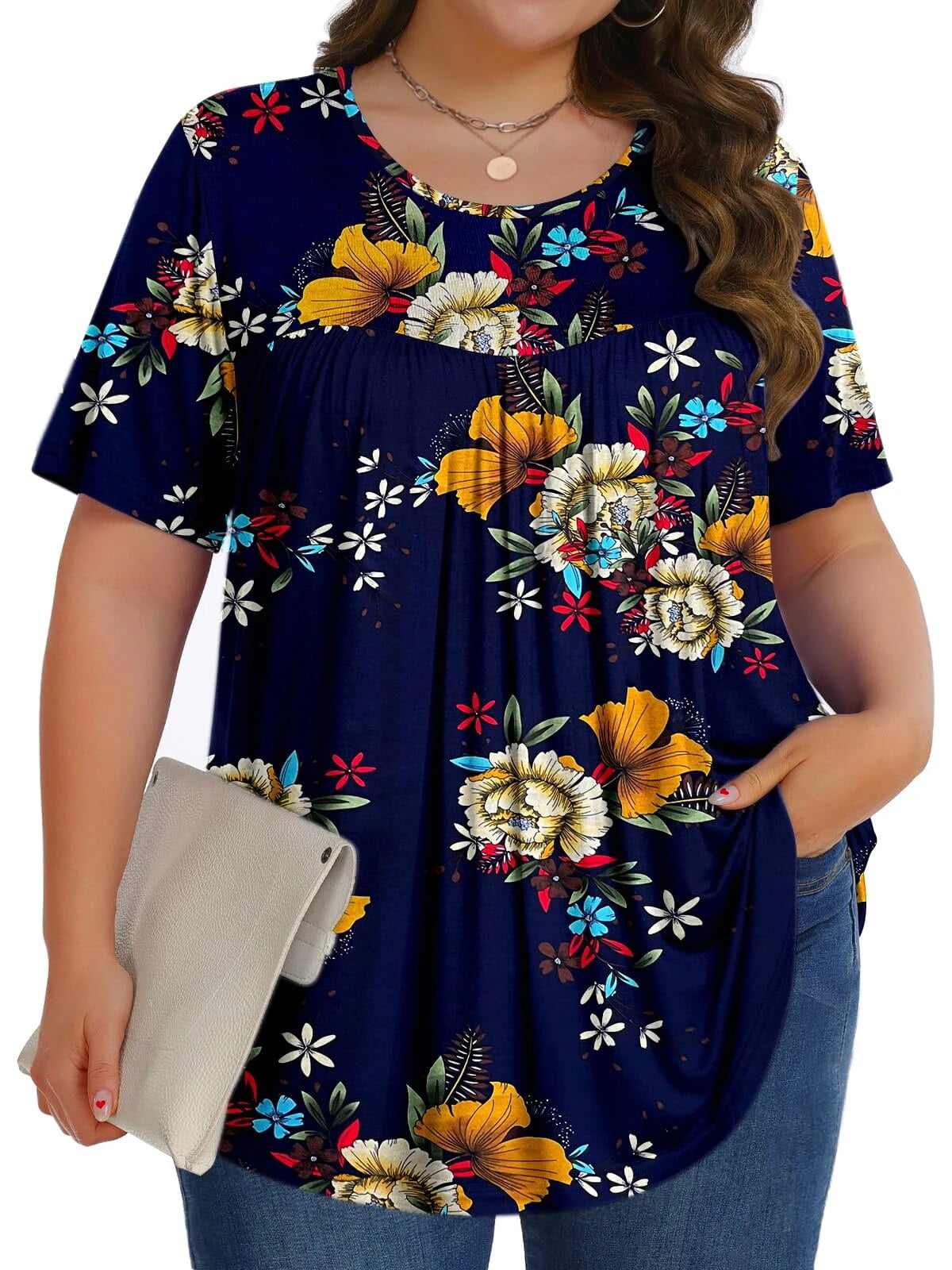 Fantaslook Women's Plus Size Floral Blouses, Loose Summer Tops, Short ...