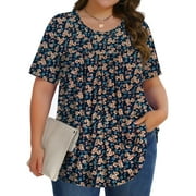 Fantaslook Womens Plus Size Tops Tunic Short Sleeve Shirts Floral Blouses Loose Summer Tops