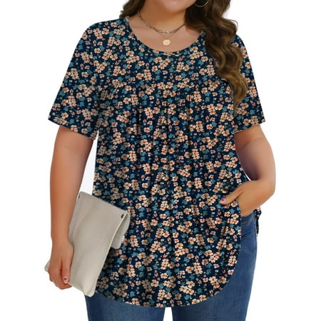 Fantaslook Womens Plus Size Tops Tunic Short Sleeve Shirts Floral Blouses Loose Summer Tops