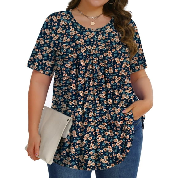 Fantaslook Womens Plus Size Tops Tunic Short Sleeve Shirts Floral Blouses Loose Summer Tops