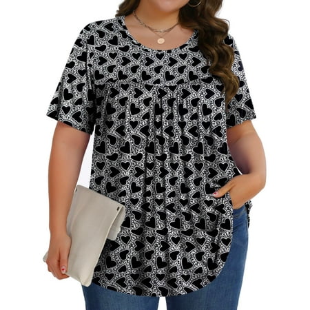 Fantaslook Womens Plus Size Tops Tunic Short Sleeve Shirts Floral Blouses Loose Summer Tops