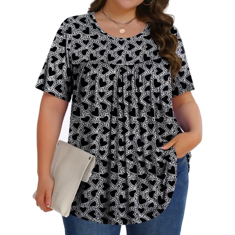 Womens Plus Size Tops Tunic Short Sleeve Shirts Floral Blouses Loose Summer Tops