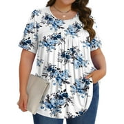 Fantaslook Womens Plus Size Tops Tunic Short Sleeve Shirts Floral Blouses Loose Summer Tops