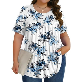 Fantaslook Womens Plus Size Tops Tunic Short Sleeve Shirts Floral Blouses Loose Summer Tops