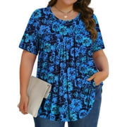 Fantaslook Womens Plus Size Tops Tunic Short Sleeve Shirts Floral Blouses Loose Summer Tops