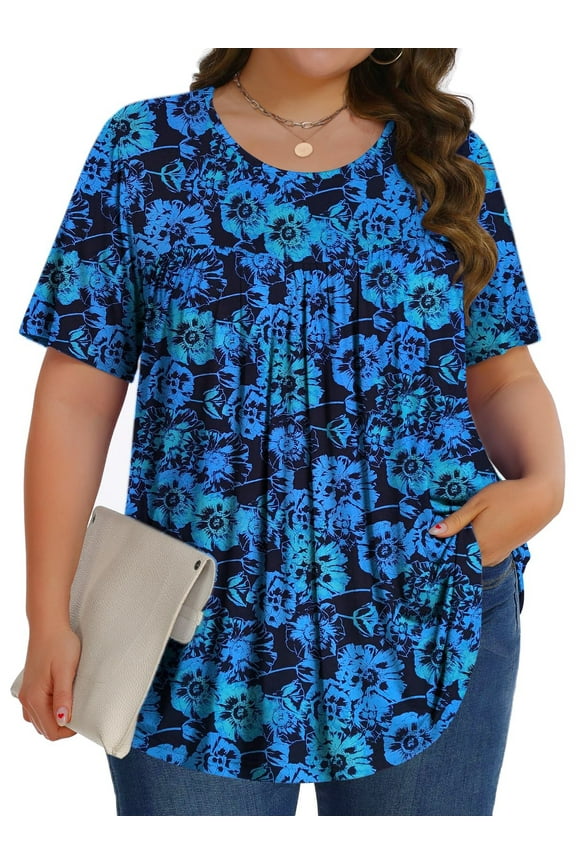 Womens Plus Size Tops Tunic Short Sleeve Shirts Floral Blouses Loose Summer Tops