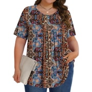 Fantaslook Womens Plus Size Tops Tunic Short Sleeve Shirts Floral Blouses Loose Summer Tops