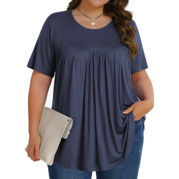 Fantaslook Womens Plus Size Tops Tunic Short Sleeve Shirts Floral Blouses Loose Summer Tops