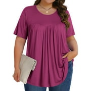 Fantaslook Womens Plus Size Tops Tunic Short Sleeve Shirts Floral Blouses Loose Summer Tops