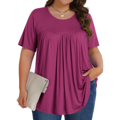 Womens Plus Size Tops Tunic Short Sleeve Shirts Floral Blouses Loose Summer Tops