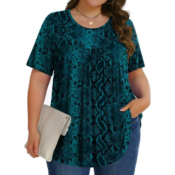 Fantaslook Womens Plus Size Tops Tunic Short Sleeve Shirts Floral Blouses Loose Summer Tops
